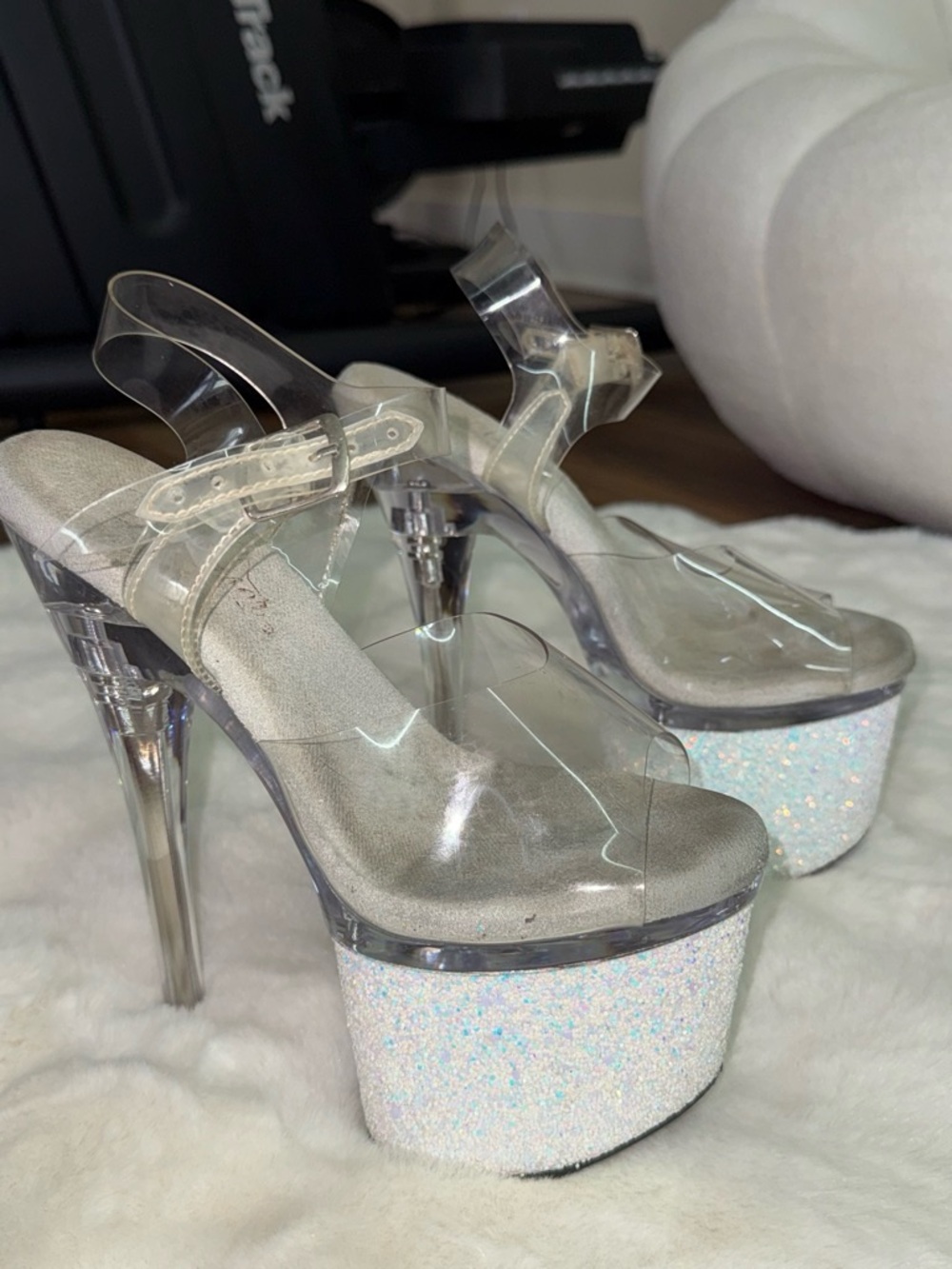 Clear Glitter Platform Heels for Women